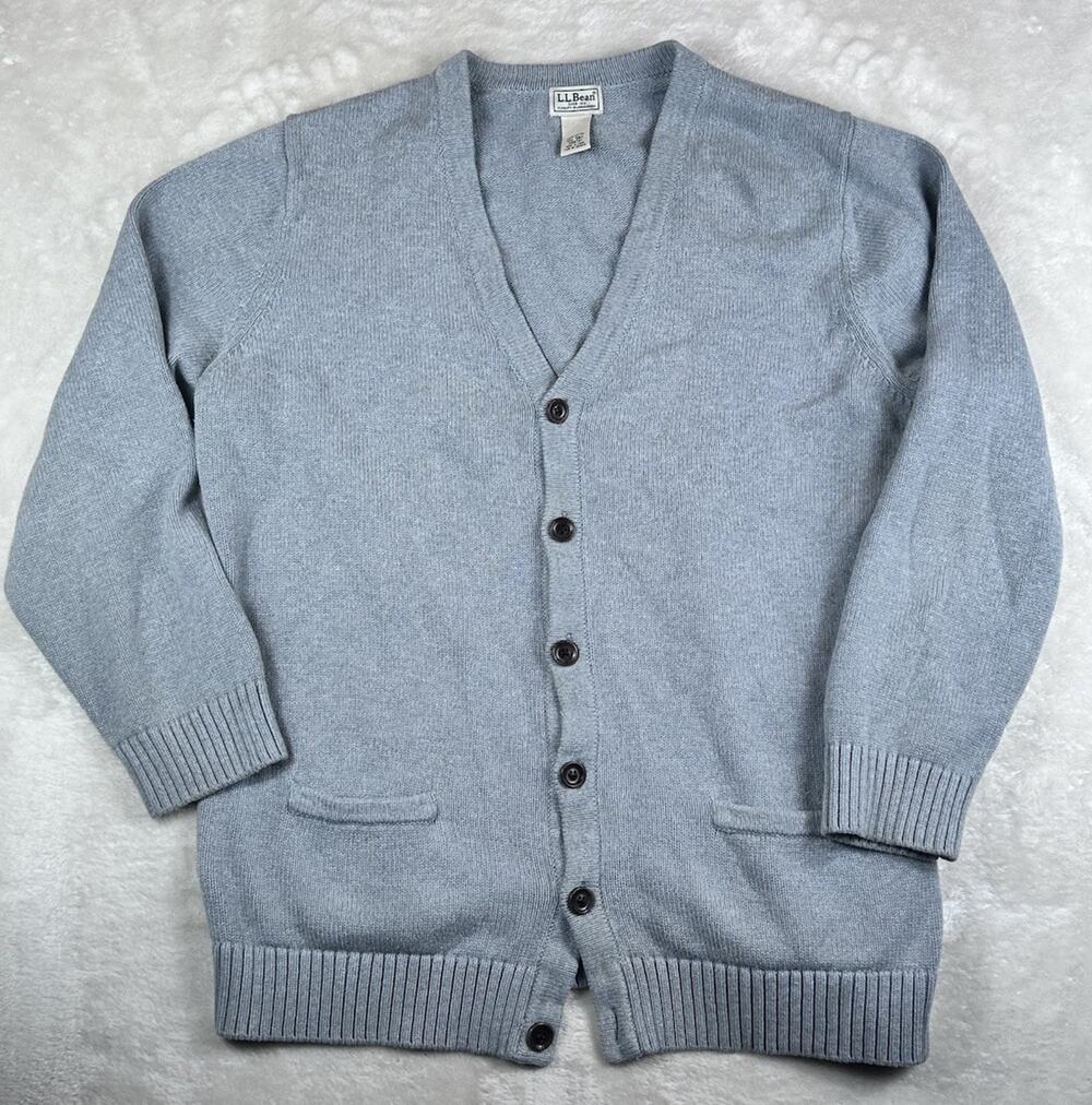 LL Bean Cardigan Sweater Mens 2XLT Grey Button Front Pockets Cotton Dad Grandpa